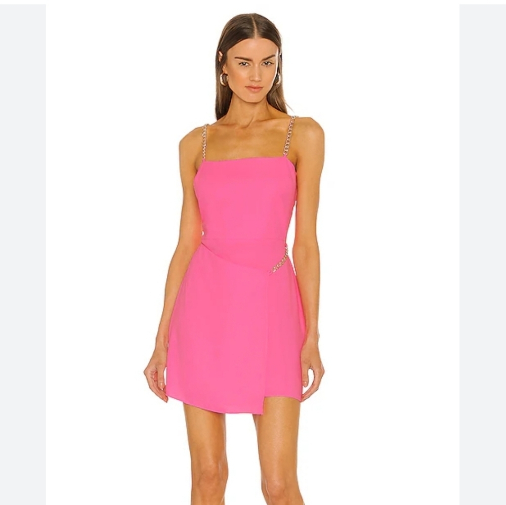 Amanda Uprichard Nwot Stilla Mini Dress Shocking Pink Chain Strap Party Dress M